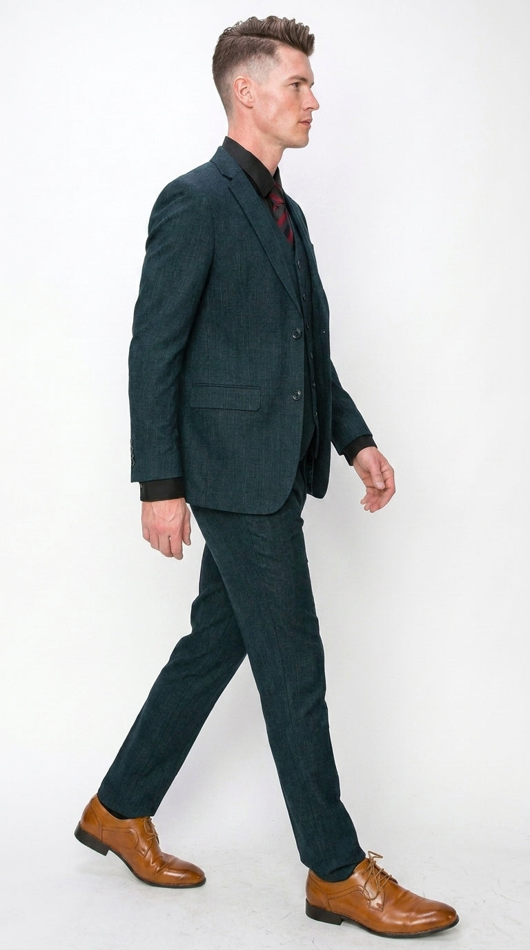 Men’s Teal Green 3 Piece Suit – Modern Two Button Suit with Matching Vest & Pants