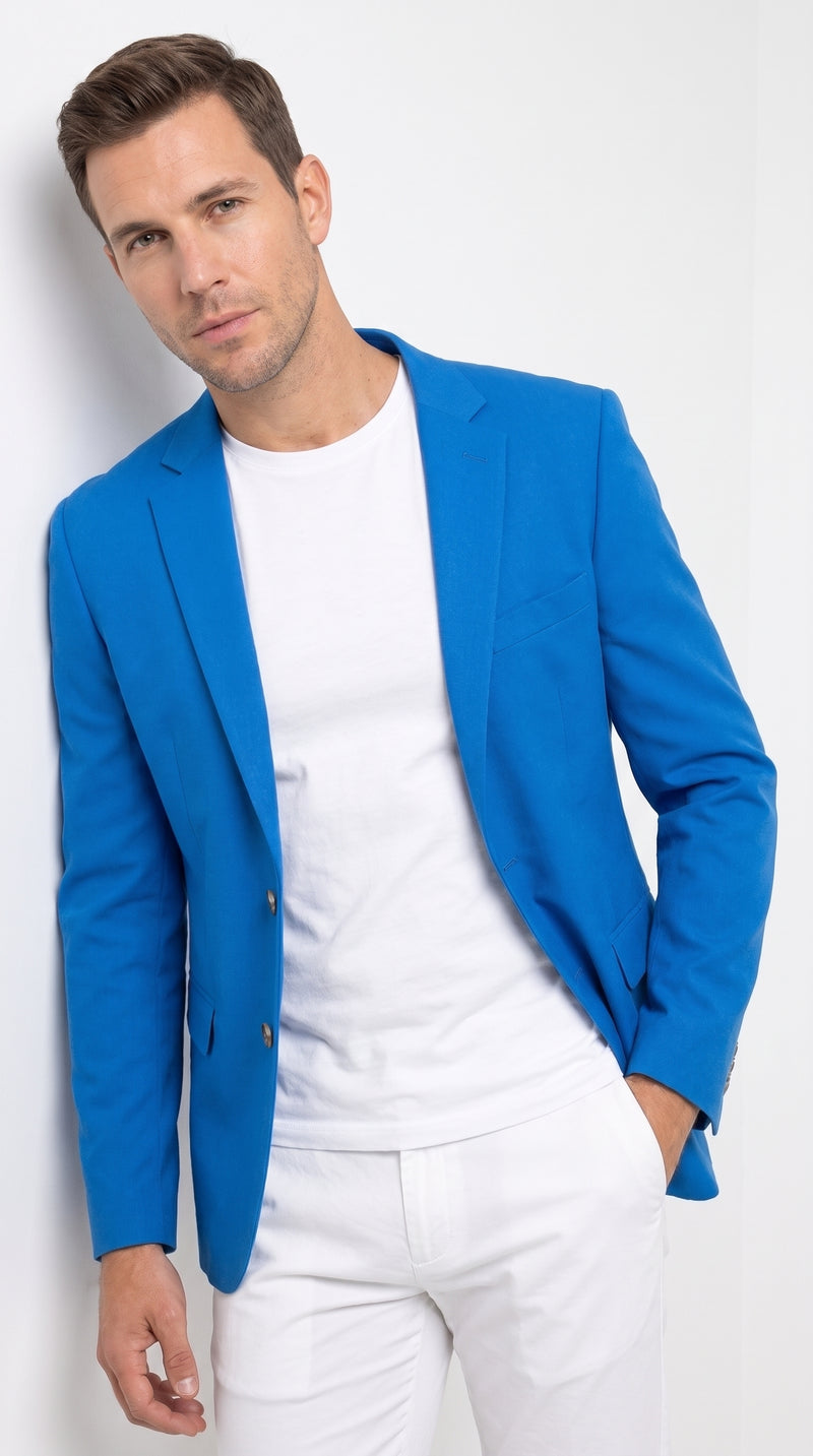 Men’s Bright Blue Club Blazer – Ted Lasso Inspired Classic Two-Button Sport Coat