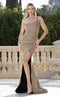 Jessica Angel JA825 One-Shoulder Fitted Draped Slit Scuba Glitter Dress