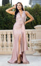 Jessica Angel JA829 Sleeveless High Slit Ruched Train Lace Jersey Dress