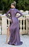 Jessica Angel JA834 High Neck Long Sleeve Fitted Draped Train Jersey Dress