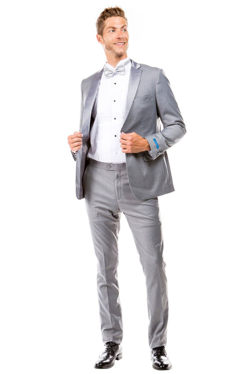 "Men's Slim Fit Two Button Wedding Tuxedo - Light Grey Prom 2025 Suit"