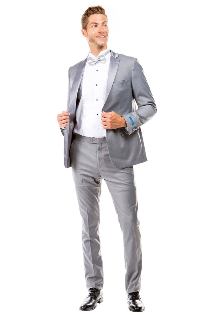"Men's Slim Fit Two Button Wedding Tuxedo - Light Grey Prom 2026 Suit"