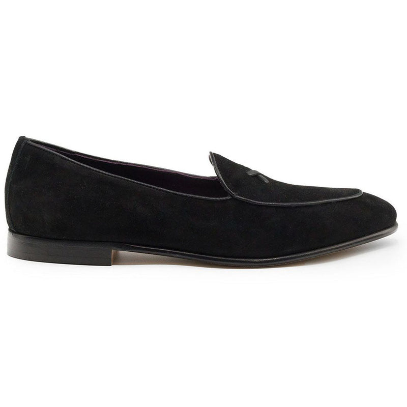 Zelli Hand-Stitched Sueded Goatskin Loafer with Crocodile Vamp in Black
