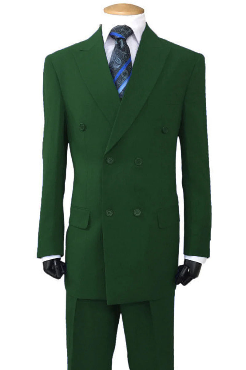 Mens Classic Fit Double-Breasted Poplin Suit in Olive Green