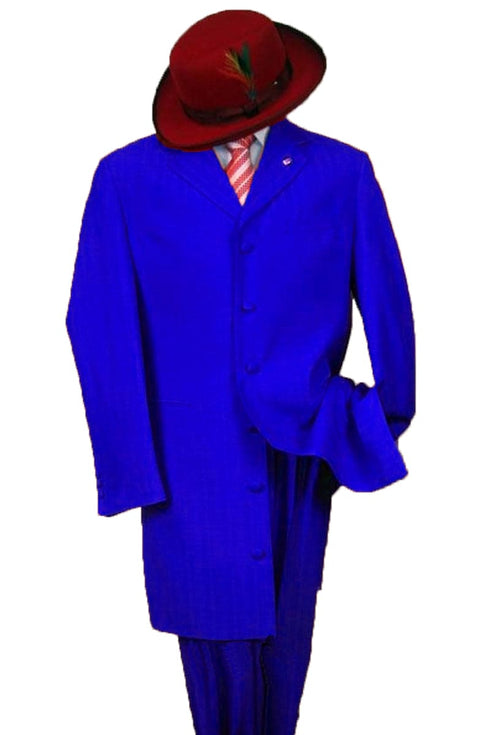 "Royal Blue Men's Classic 2PC Long Zoot Suit - Fashionable Elegance"