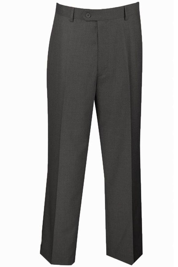 Charcoal Grey Men's Regular Fit Wool Dress Pants - Flat Front Style