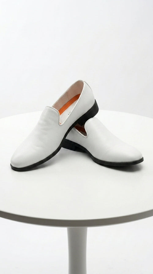 Men’s White Plain Toe Slip On Loafer Dress Shoes – Classic Formal Lightweight Shoes for Wedding, Party and Business Wear