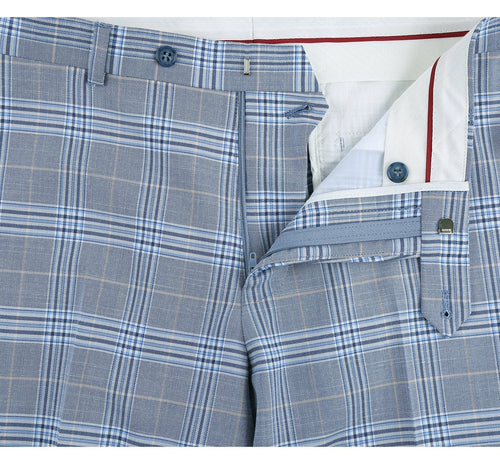 293-3 Men's 2-Piece Slim Fit Notch Lapel Stretch Windowpane Suit