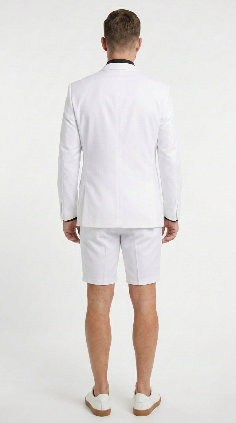 Men’s White Tuxedo Suit with Shorts – Modern Formal Blazer and Short Pants Set for Wedding, Prom Summer Fabric
