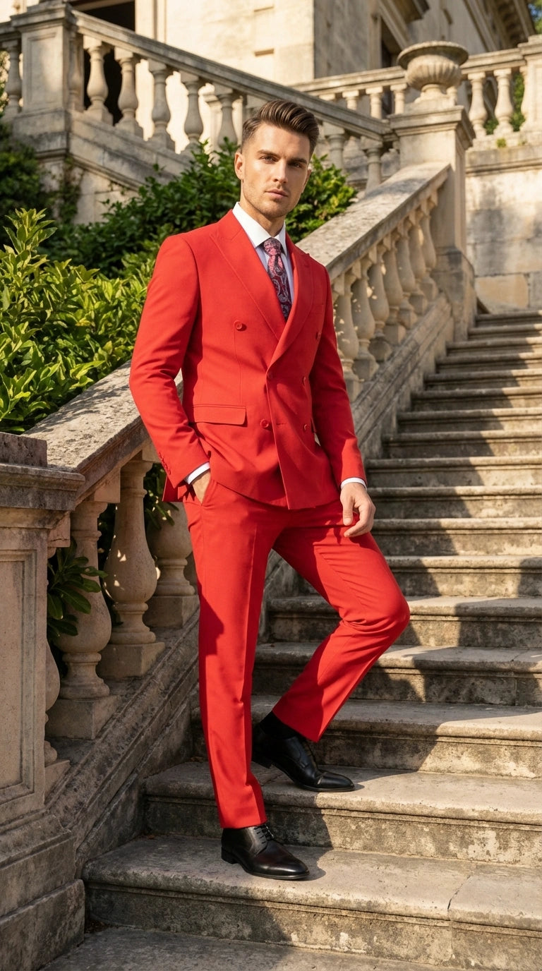 Men's Alberto Nardoni Red Double Breasted Suit