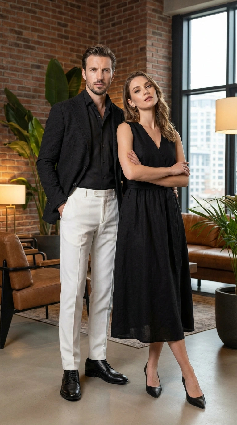 Men’s Black Seersucker Blazer – Textured Two-Button Notch Lapel Formal & Summer Sport Jacket in Black Tone-on-Tone Cotton Fabric