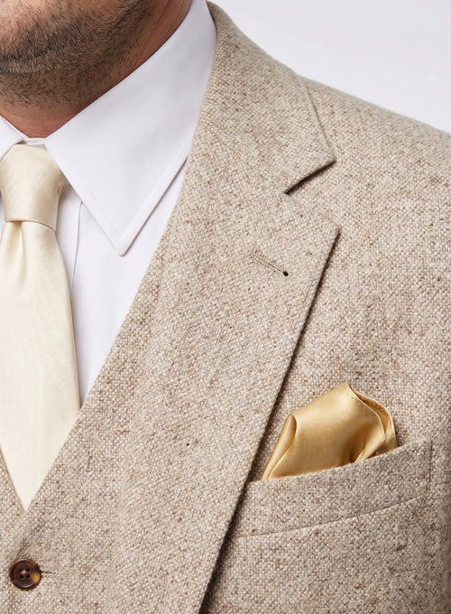 Men’s Light Tan Tweed Great Gatsby 3 Piece Suit – Vintage Vested Wedding Suit, 1920s Classic Formal Outfit Herringbone