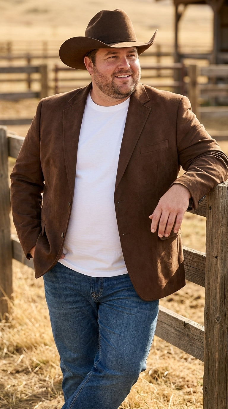 Men’s Brown Suede Western Blazer – Cowboy Sport Coat Jacket for Weddings & Country Wear