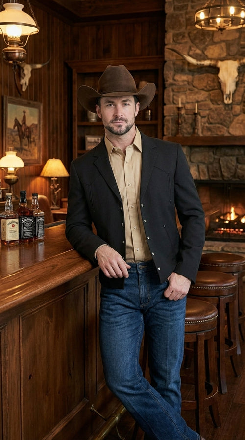Mens Black Western Blazer Set – Cowboy Style Formal Jacket and Pants Outfit Country Western Suit