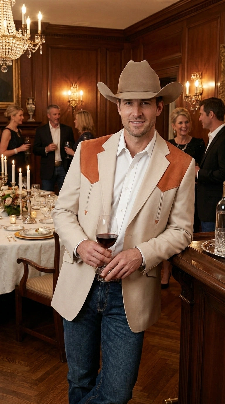 Men’s Tan Beige and Rust Western Cowboy Blazer – Classic Country Style Jacket, Vintage Western Dress Blazer for Men Country Jacket