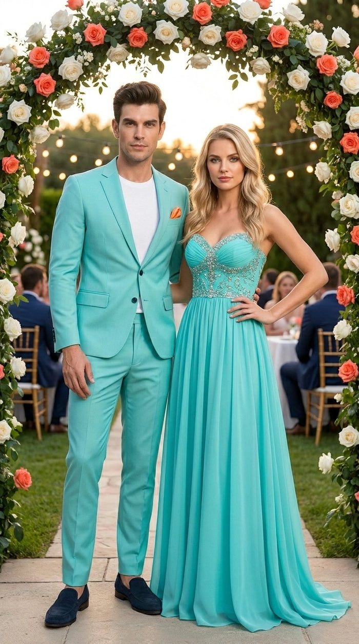 Men’s Turquoise 2 Piece Suit with Jacket and Pants, Formal Wedding Suit for Prom, Parties, Summer Events, and Special Occasions