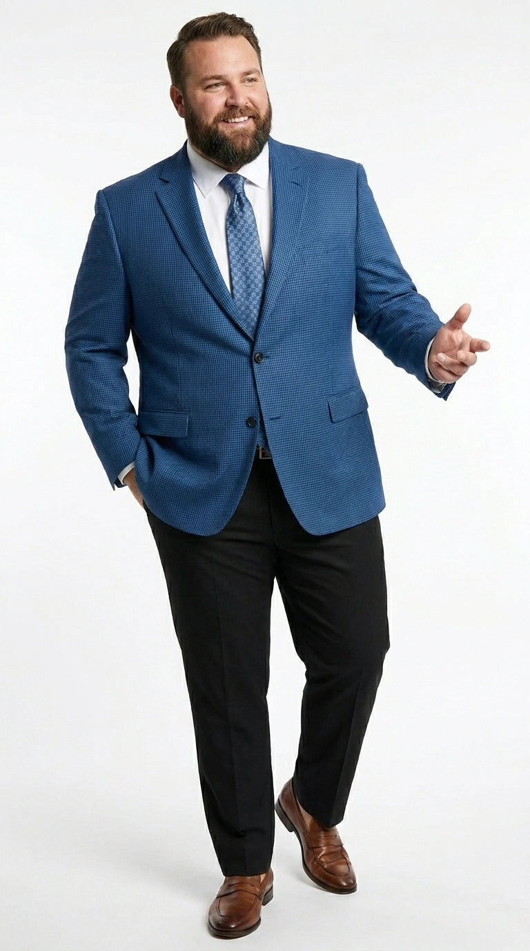 Men’s Blue Houndstooth Blazer Jacket, Check Pattern Formal Sport Coat for Weddings, Prom, Parties, and Special Occasions