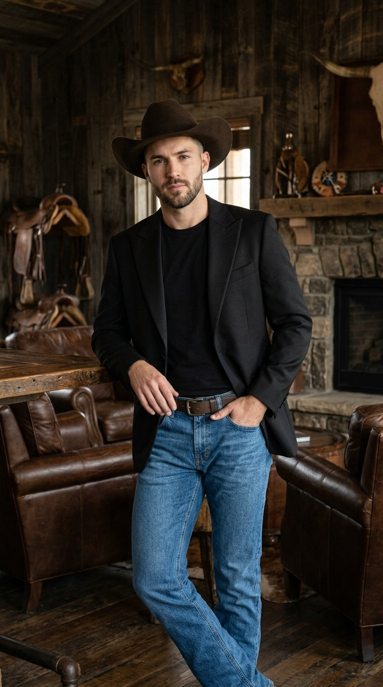 Men’s Black Western Blazer – Peak Lapel Cowboy Jacket Sport Coat
