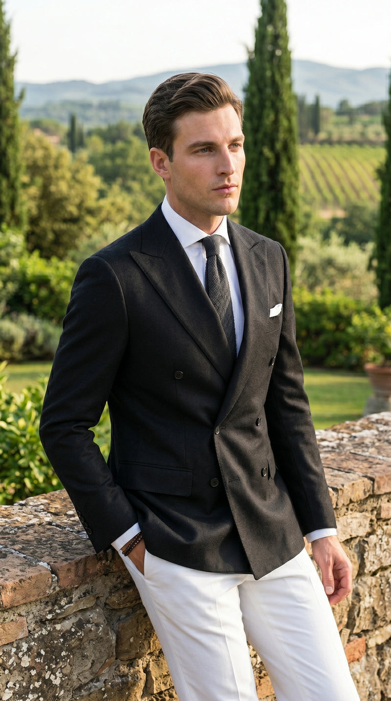 Men’s Black Double Breasted Blazer, Formal Wedding Business Casual Sport Coat Jacket
