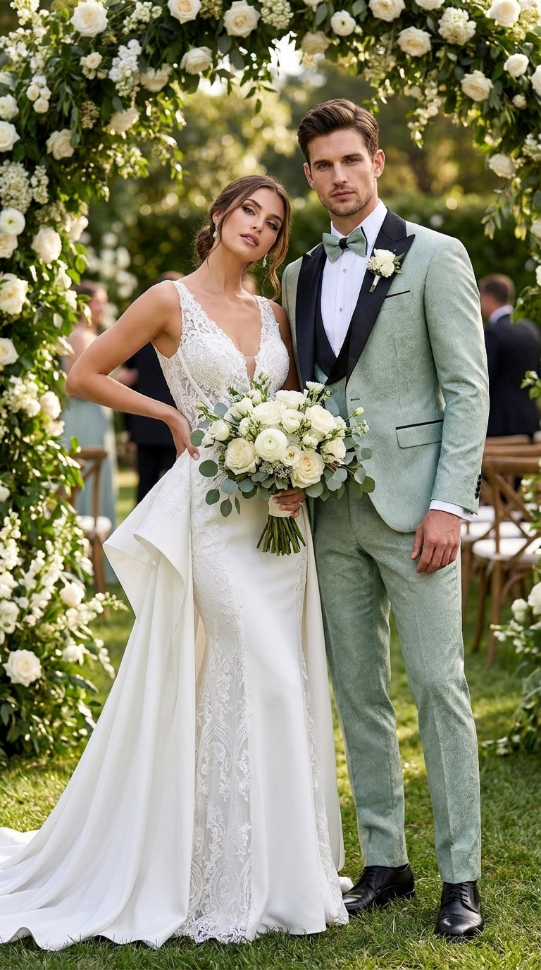 Men’s Sage Green Wedding Tuxedo with Black Shawl Lapel – 3 Piece Groom Prom Suit Mintish Color