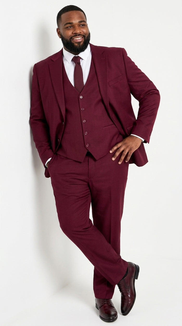 Men’s Stacy Adams Brand Burgundy 3 Piece Suit – Two Button Vested Style church wedding Modern Fit Suit