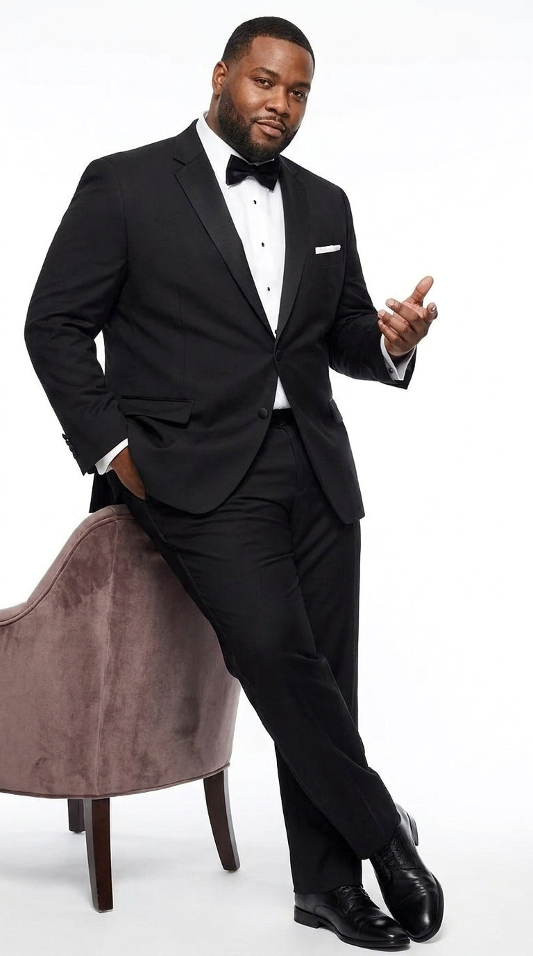 Men’s Black Uniform Tuxedo – One-Button Satin Lapel Formal Suit for Weddings, Prom and Events