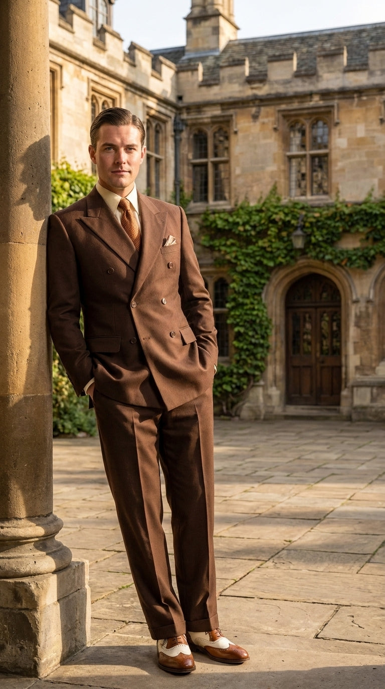 Men’s Brown Vintage Double Breasted Suit, Classic 1940s Style Formal Wedding Business Suit Set
