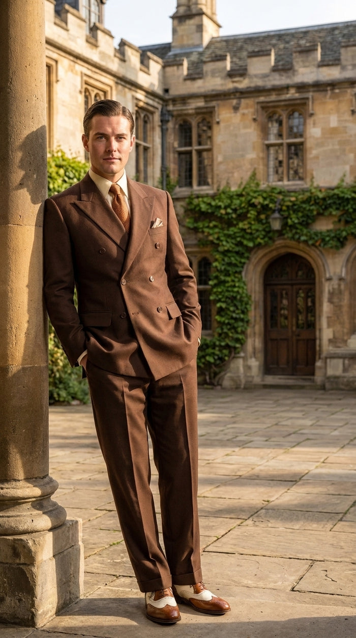 Men’s Brown Vintage Double Breasted Suit, Classic 1940s Style Formal Wedding Business Suit Set