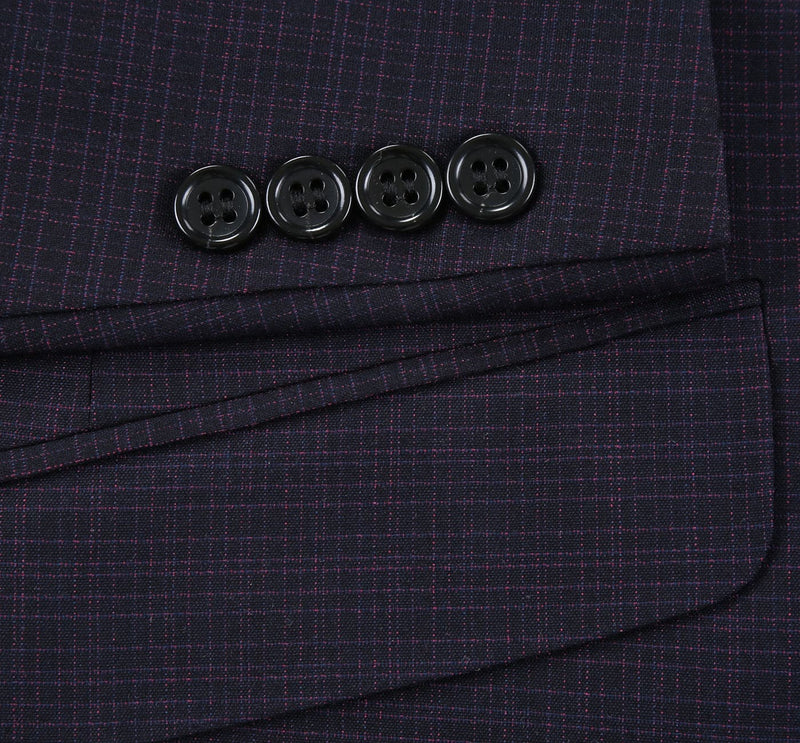 293-13 Men's Classic Fit Single Breasted Black Micro Check Notch Lapel Suits