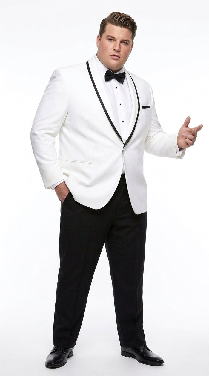 Men’s White Tuxedo Jacket – Black Trim Shawl Lapel Formal Dinner Blazer for Weddings, Prom Wedding Blazer Modern fit