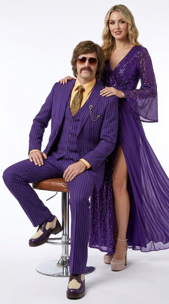 Men’s Purple Pinstripe 3-Piece Suit – 1970s Disco, Pimp, Retro Rockabilly and Party Suit