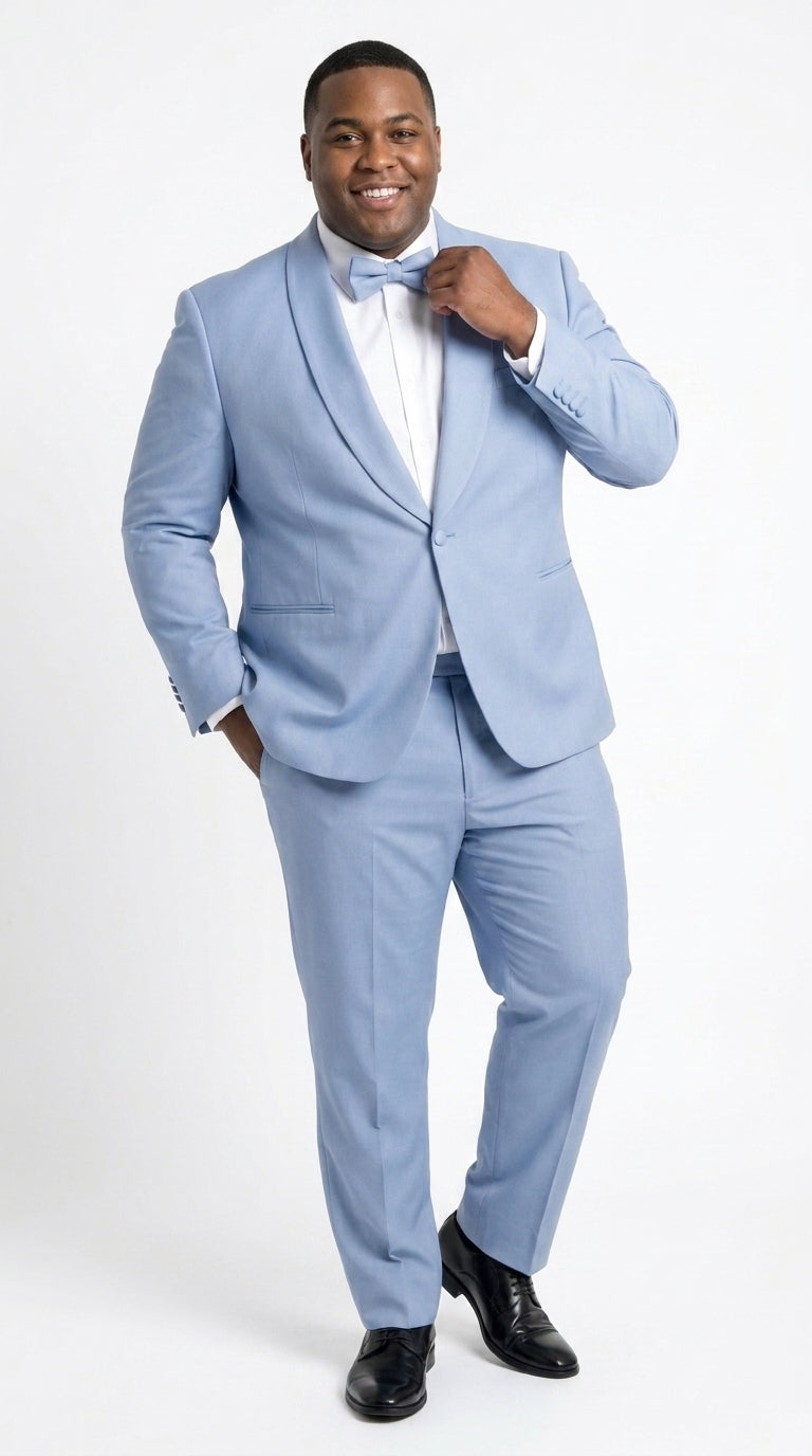 Men’s Powder Blue 2 Piece Tuxedo Suit – Light Blue Wedding Prom Tux with Matching Pants Light Baby Blue