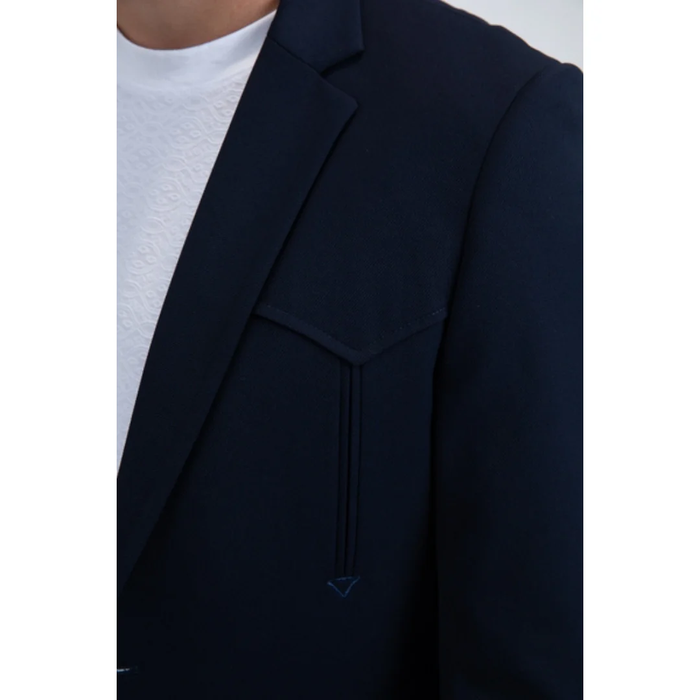 Mens Double Button Western Blazer - Navy