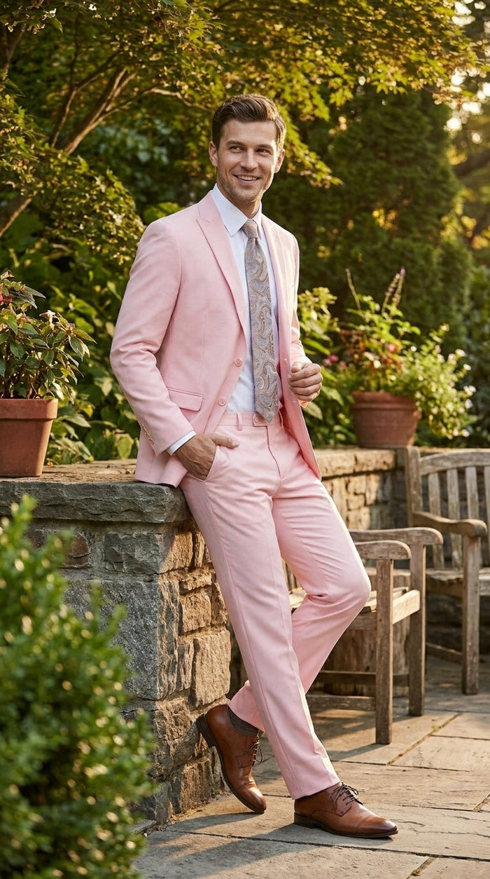 Men’s Light Pink 2 Piece Suit, Formal Dress Suit for Weddings, Prom, Parties, Summer Events Slim Fitted By Vitali