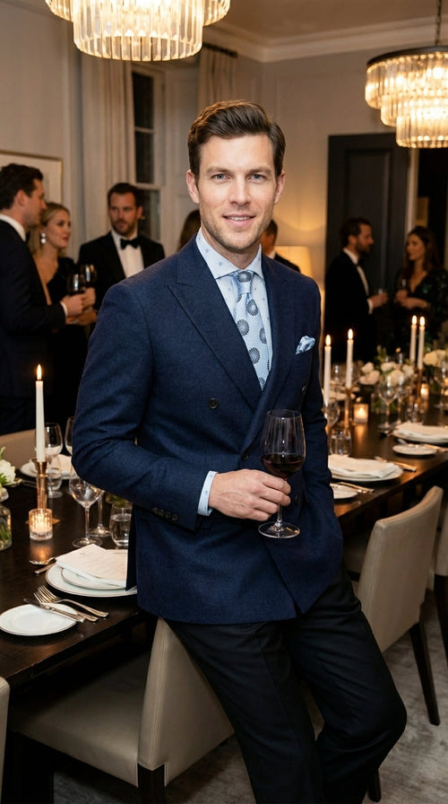 Mens Navy Blue Double Breasted Blazer – Classic Formal Suit Jacket for Business, Wedding, Office and Professional Wear