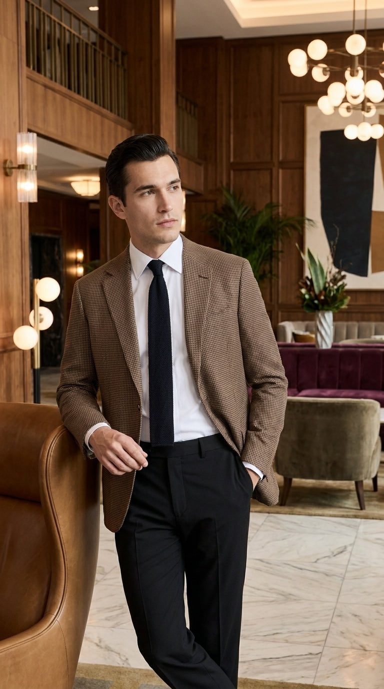 Men’s Vintage Brown Houndstooth Blazer – 1950s Coffee Check Sport Coat