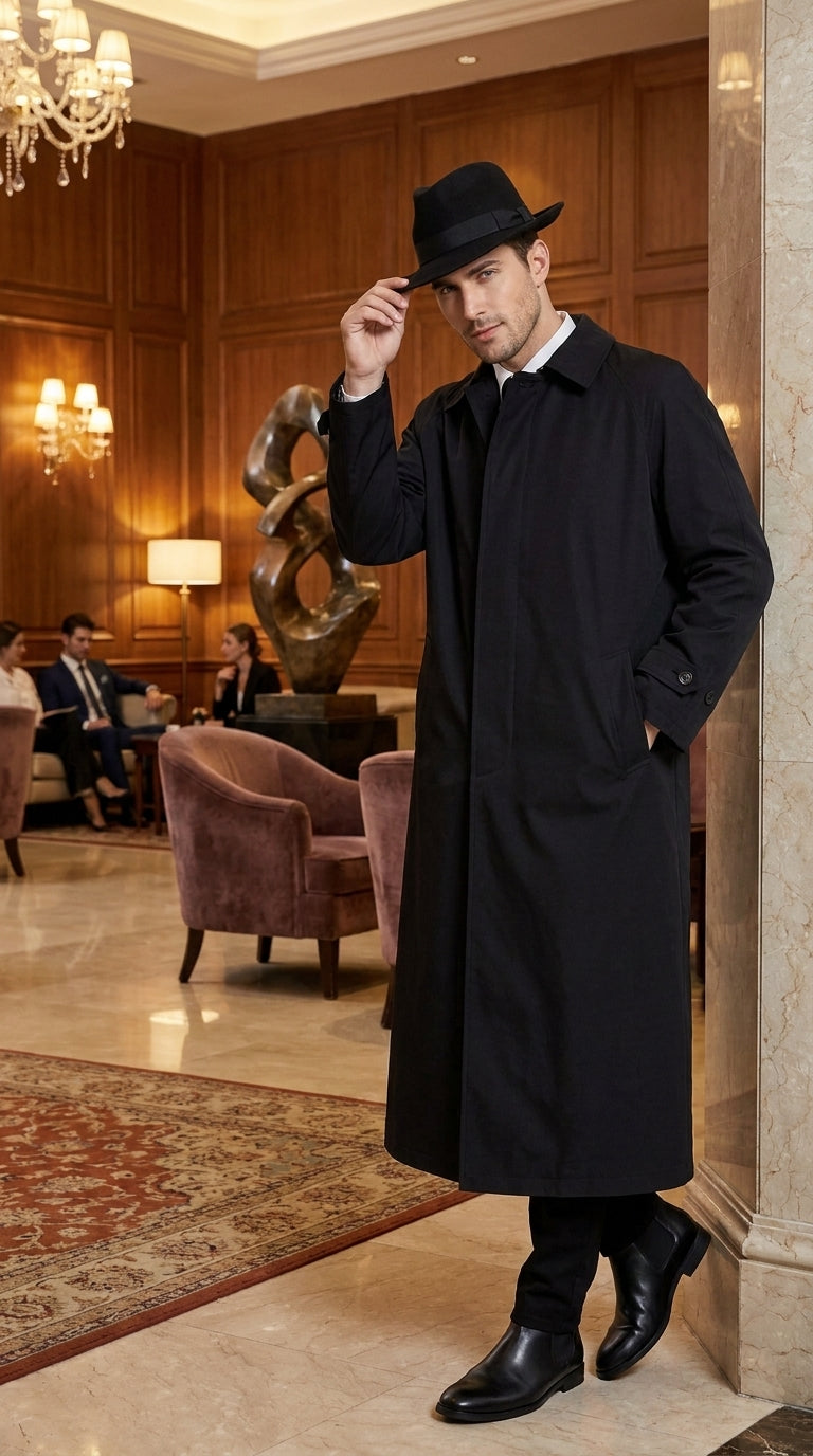 Men’s Neo Matrix Inspired Black Trench Coat – Long Full-Length Gothic Movie Style Overcoat
