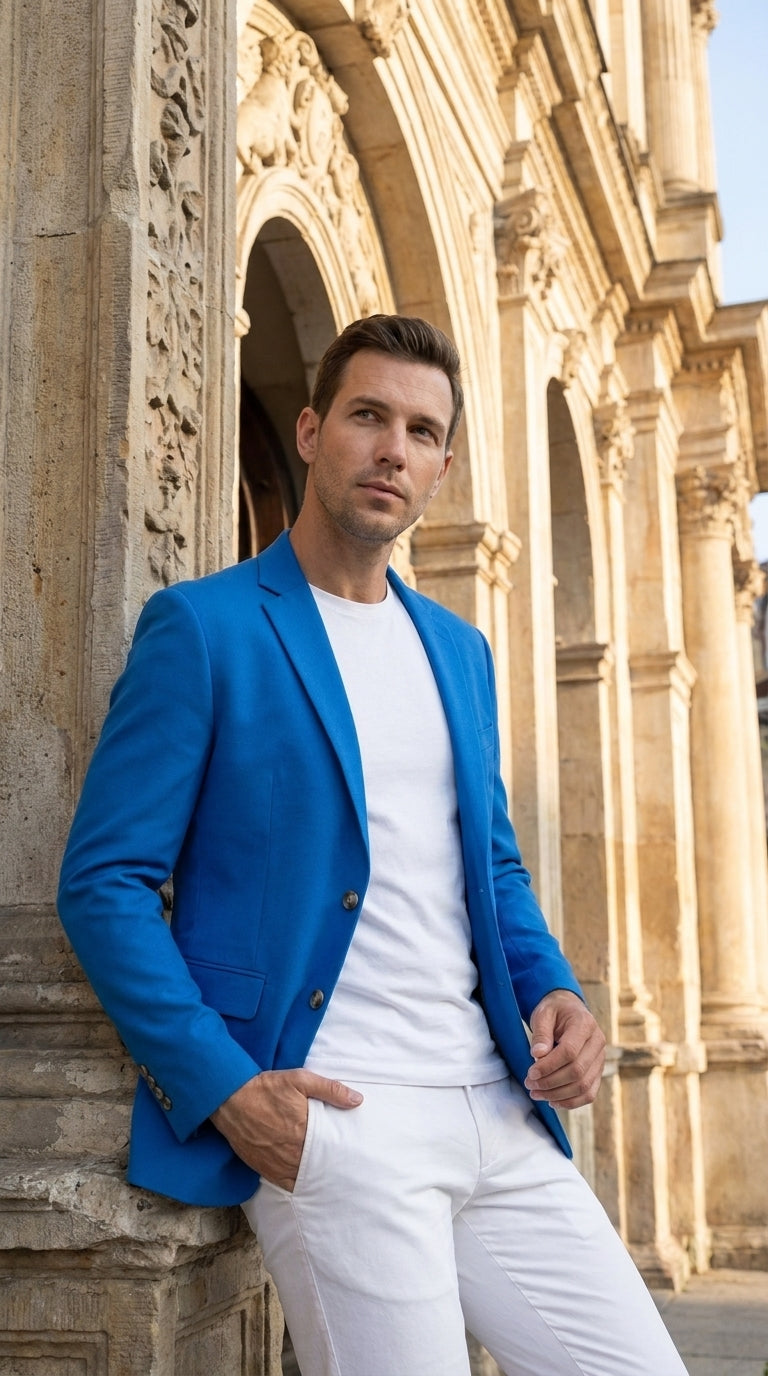 Men’s Bright Blue Club Blazer – Ted Lasso Inspired Classic Two-Button Sport Coat