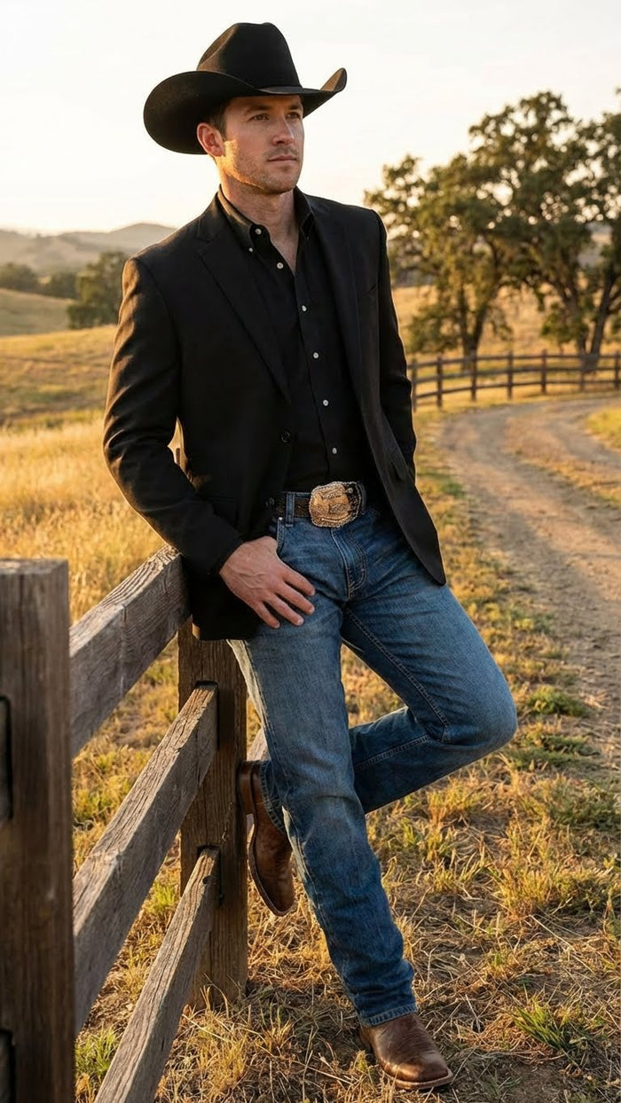 Mens Black Western Blazer Jacket, Classic Cowboy Style Sport Coat for Casual Formal Wear with Jeans