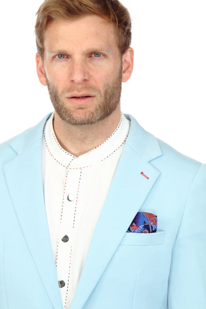 Cotton Suit - Summer Stretch Fabric - Mens Cotton-Stretch Fashion Suit Sky S9010