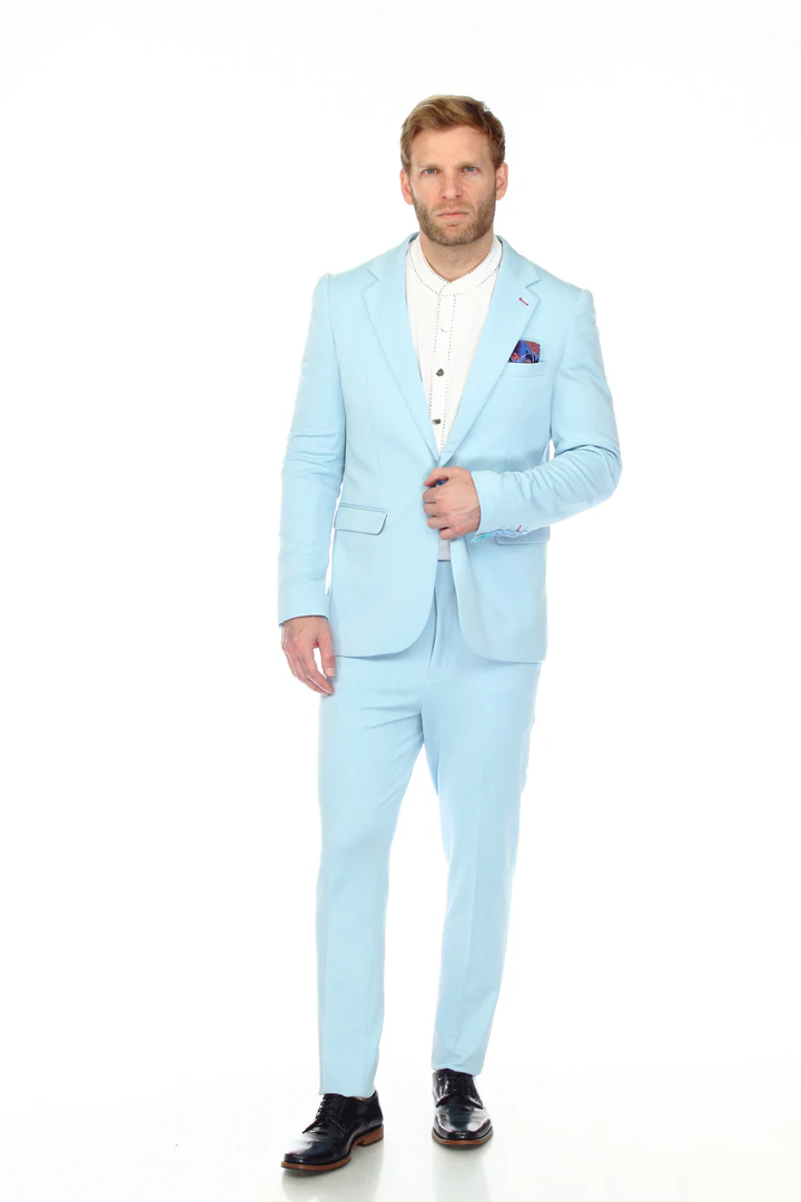 Cotton Suit - Summer Stretch Fabric - Mens Cotton-Stretch Fashion Suit Sky S9010