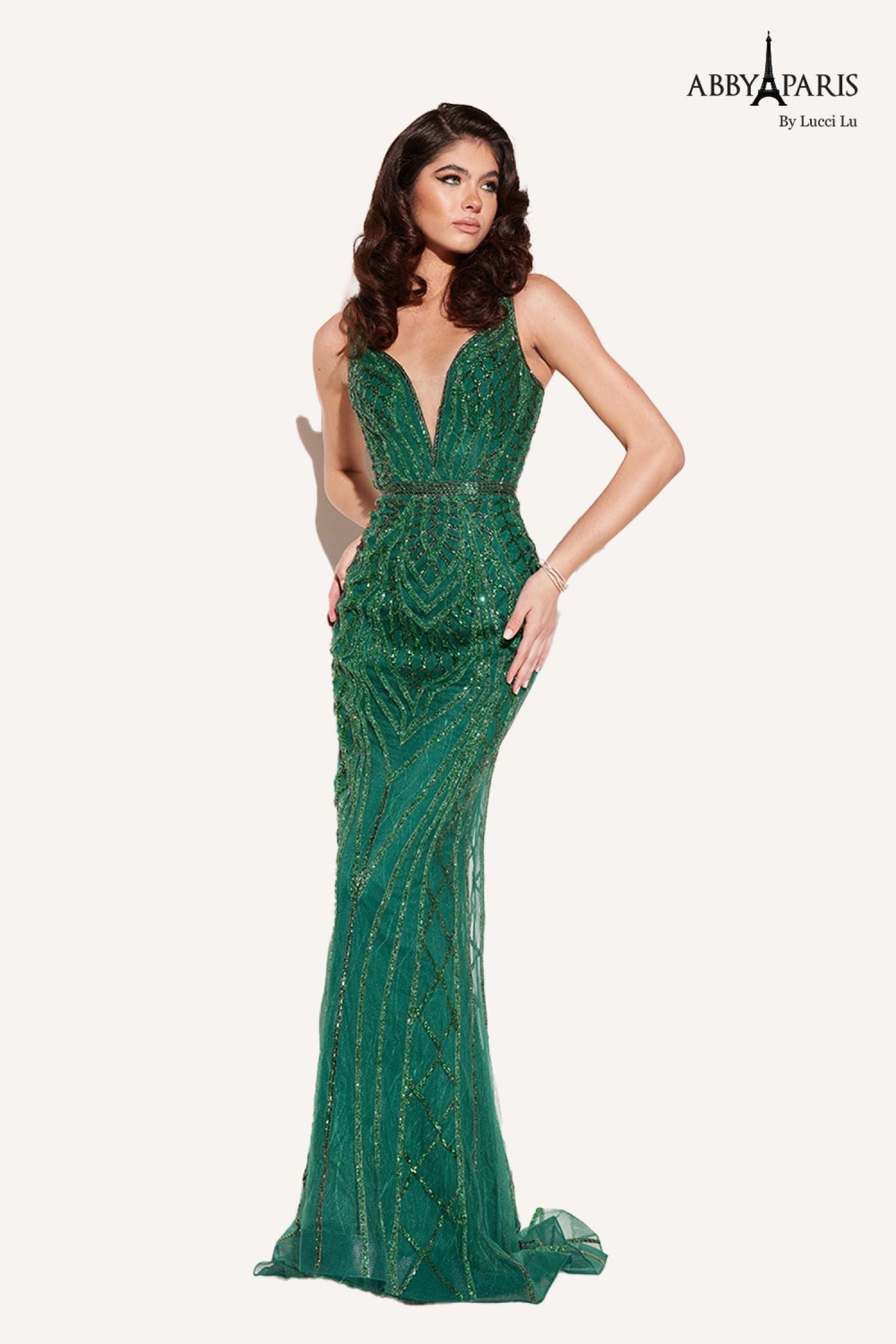 Abby Paris 90156 Beaded Sleeveless Illusion Tulle Gown