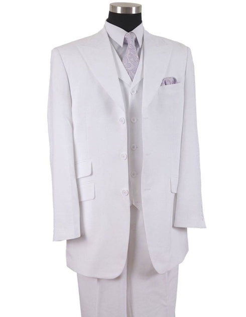 Mens Cheap White Suit 3 Button Peak Lapel Fashion Suit in White