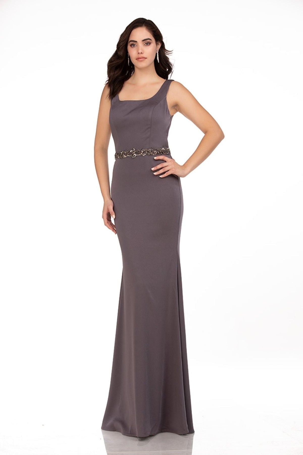 Abby Paris 96062W Detachable Tulle Capelet Crepe Gown