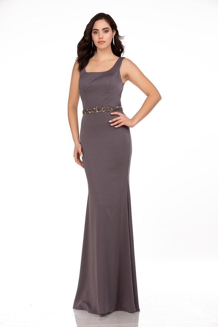 Abby Paris 96062W Detachable Tulle Capelet Crepe Gown