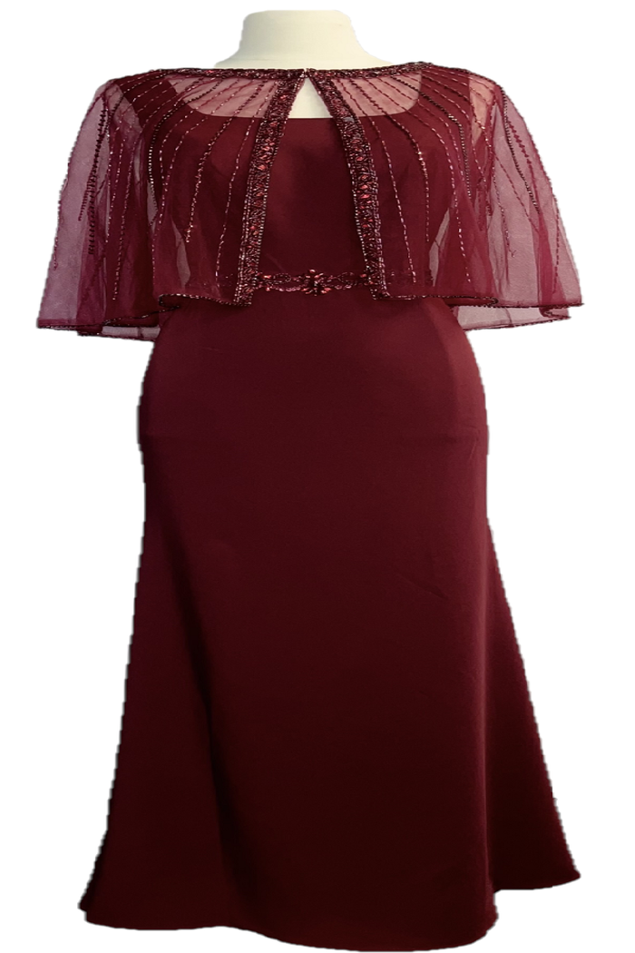 Abby Paris 96062W Detachable Tulle Capelet Crepe Gown