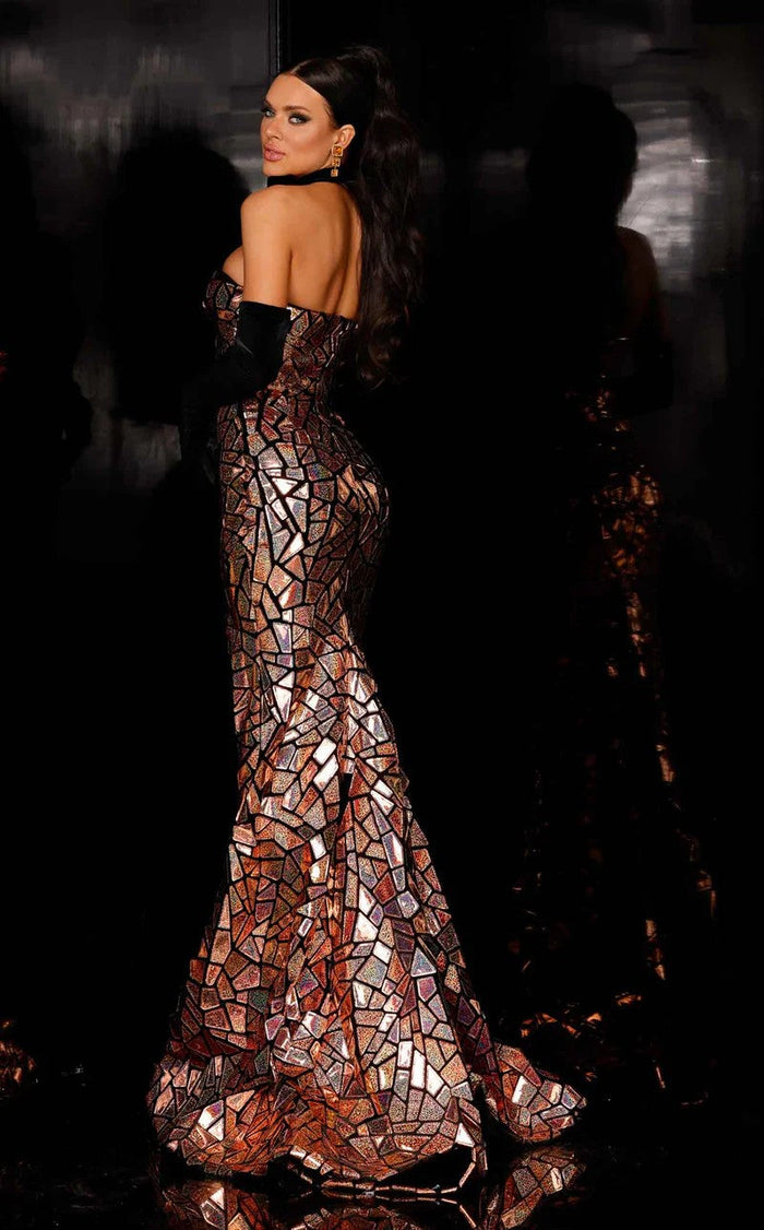 Jessica Angel JA987 Strapless Fitted Low Back Train Slit Prom Mirror Dress