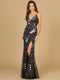Mirror Beaded Gown With High Slit