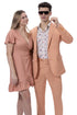 "Salmon Coral Orange Linen Suit - Men's Modern Fit Casual Summer"